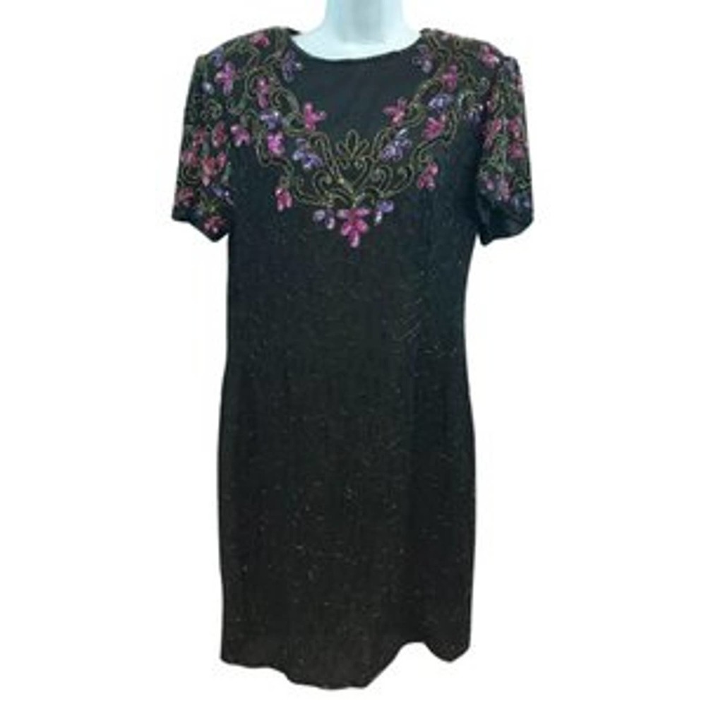 AP Ltd. Embellished Black Silk Cocktail Dress 12